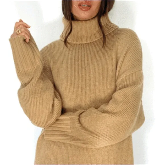 Pretty Lavish - NWT - Lina Jumper Sweater Dress S/M Camel - Picture 2 of 3
